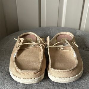 Hey Dude Kids Tan Canvas Slip-On Moccasins